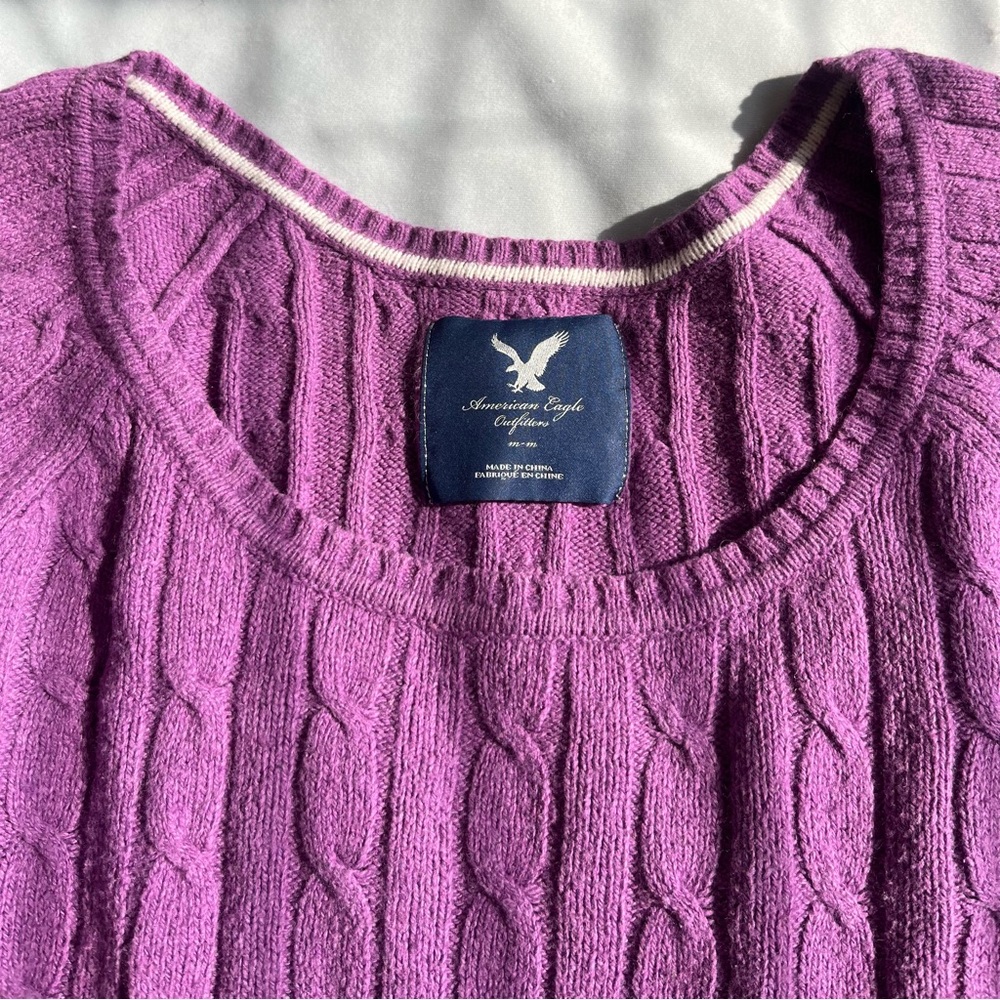 Y2K AEO Cotton-Blend Cable Knit Boatneck Sweater - American Eagle Outfitters - Picture 3 of 8